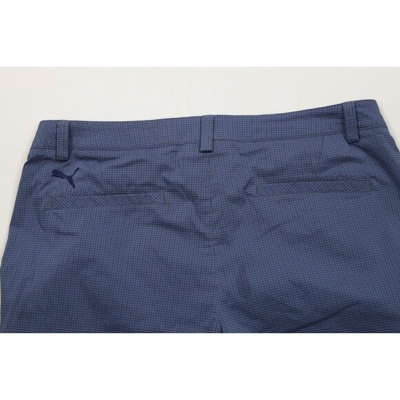 Puma Golf Mens Size 38 Flat Front Tech Golfing Chino Shorts Blue Plaid Check - Picture 10 of 13